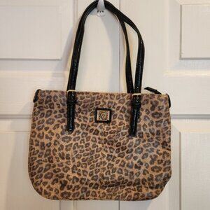 ANNE KLEIN Animal LEOPARD Print VEGAN Leather Shoulder Handbag Hot Pink Interior